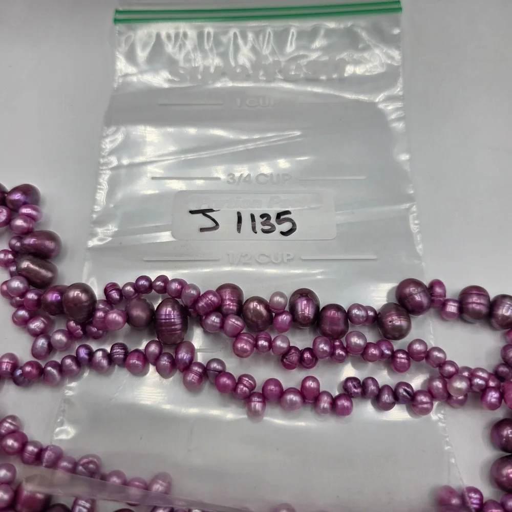 Magenta Pink Multi-Strand Freshwater Pearl Necklace 3-Row Slide Clasp 18in